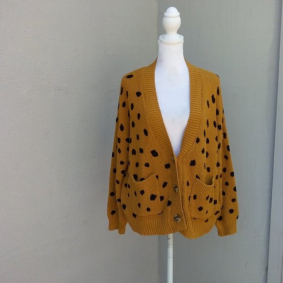 Madewell Sweater Women's Small Cardigan Old Gold and Black Polka Dots Purdue - Picture 5 of 10